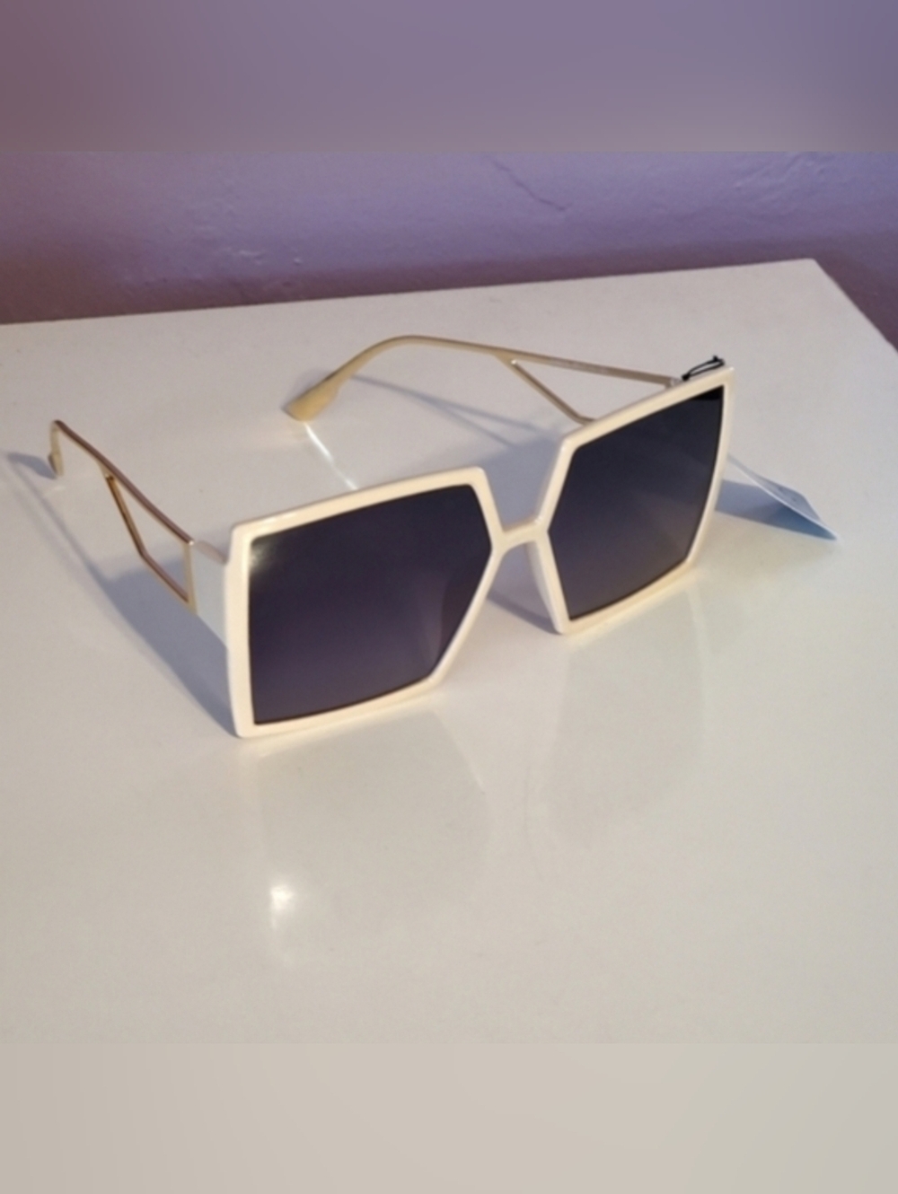 Chic Cream & Gold Square Sunglasses with Dark Tint - UV Protection